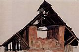 Egon Schiele Old Gable painting